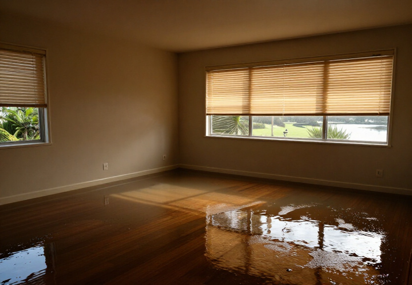 Warped floorboards in a Cammeray commercial space due to water damage